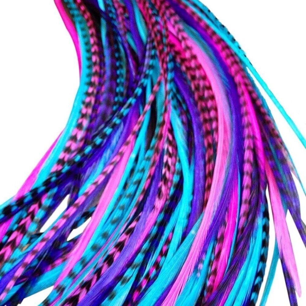 Hair Feathers Extensions Kit Long Rooster Feathers DIY Beads Hair Accessory